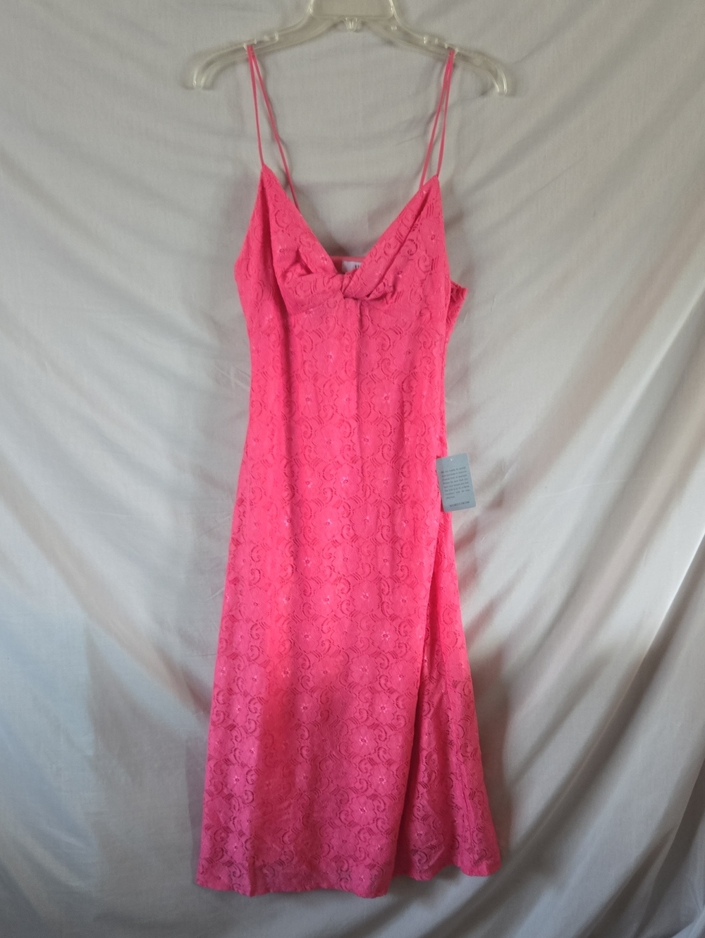 NSR Hot Pink Lace Midi Slip Dress with Double Spaghetti Straps